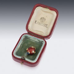 Russian Faberge Jewelled Gold and Guilloche Enamel Egg Pendant, circa 1900