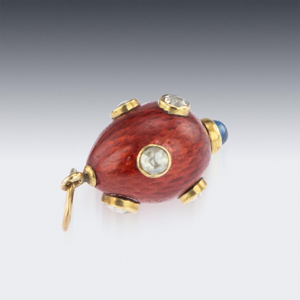 Russian Faberge Jewelled Gold and Guilloche Enamel Egg Pendant, circa 1900 1