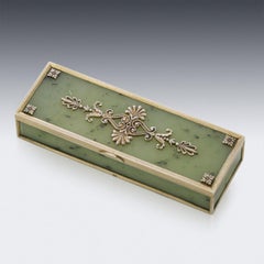 russische Faberge-Dose aus massivem Silber:: vergoldet und Jade:: 20. Jahrhundert:: um 1900