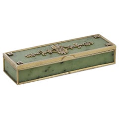 20th Century Russian Faberge Solid Silver-Gilt and Jade Box, circa 1900