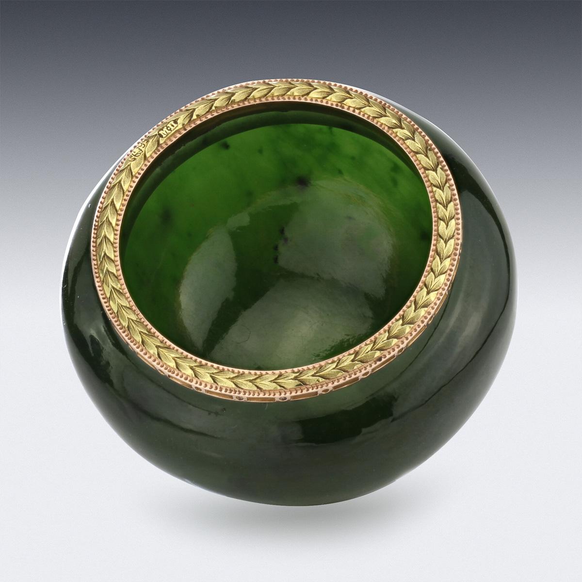 20th Century Russian Fabergé Solid Silver-Gilt and Nephrite Bowl, circa 1900 In Good Condition In Royal Tunbridge Wells, Kent