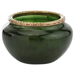 20th Century Russian Fabergé Solid Silver-Gilt and Nephrite Bowl, circa 1900
