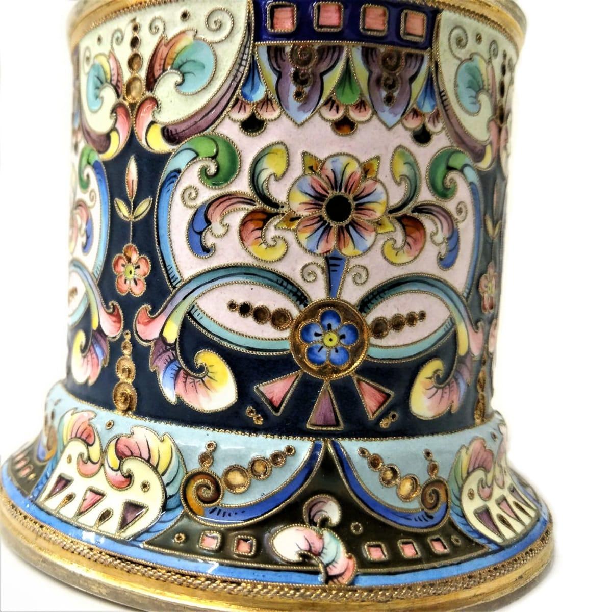 20th Century Russian Silver-Gilt & Enamel Tea Glass Holder, 6th Artel circa 1900 6