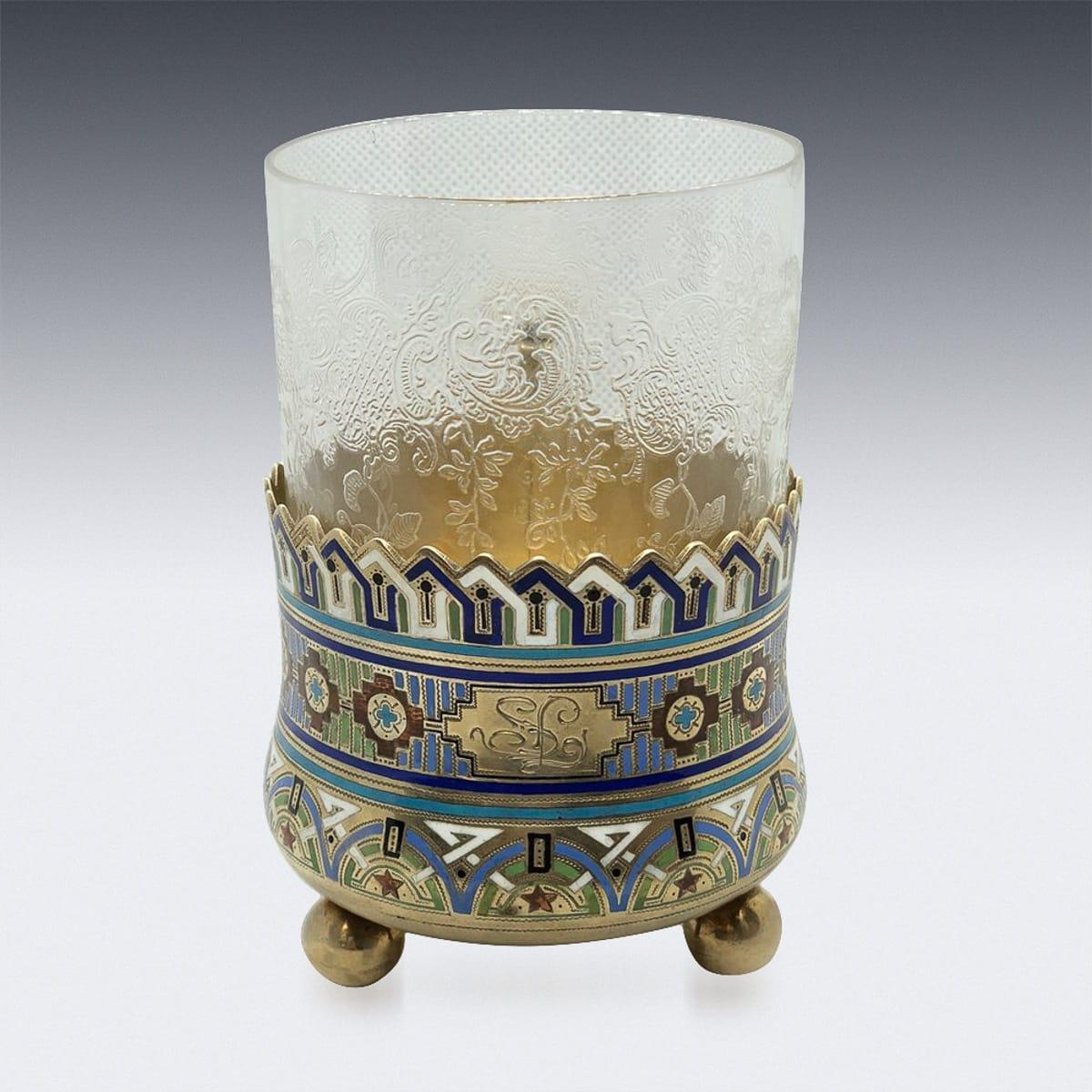 Russian Silver-Gilt and Enamel Tea Glass Holder Andrey Bragin, circa 1900 In Good Condition In Royal Tunbridge Wells, Kent