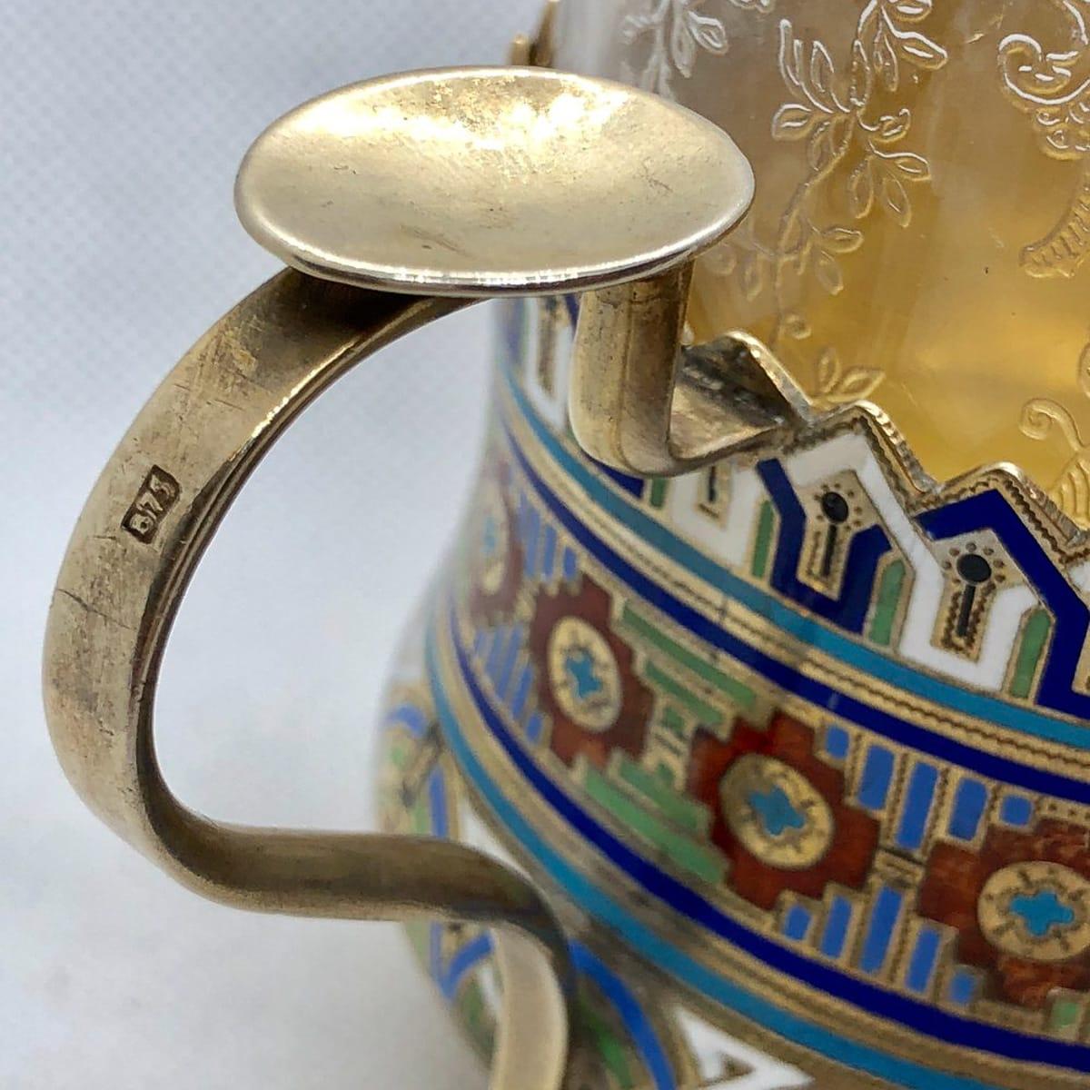 20th Century Russian Silver-Gilt and Enamel Tea Glass Holder Andrey Bragin, circa 1900