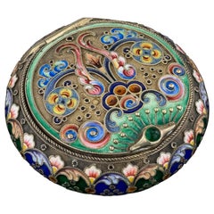 20thC Russian Solid Silver & Pictorial Enamel Pill Box, 11th Artel, c.1910