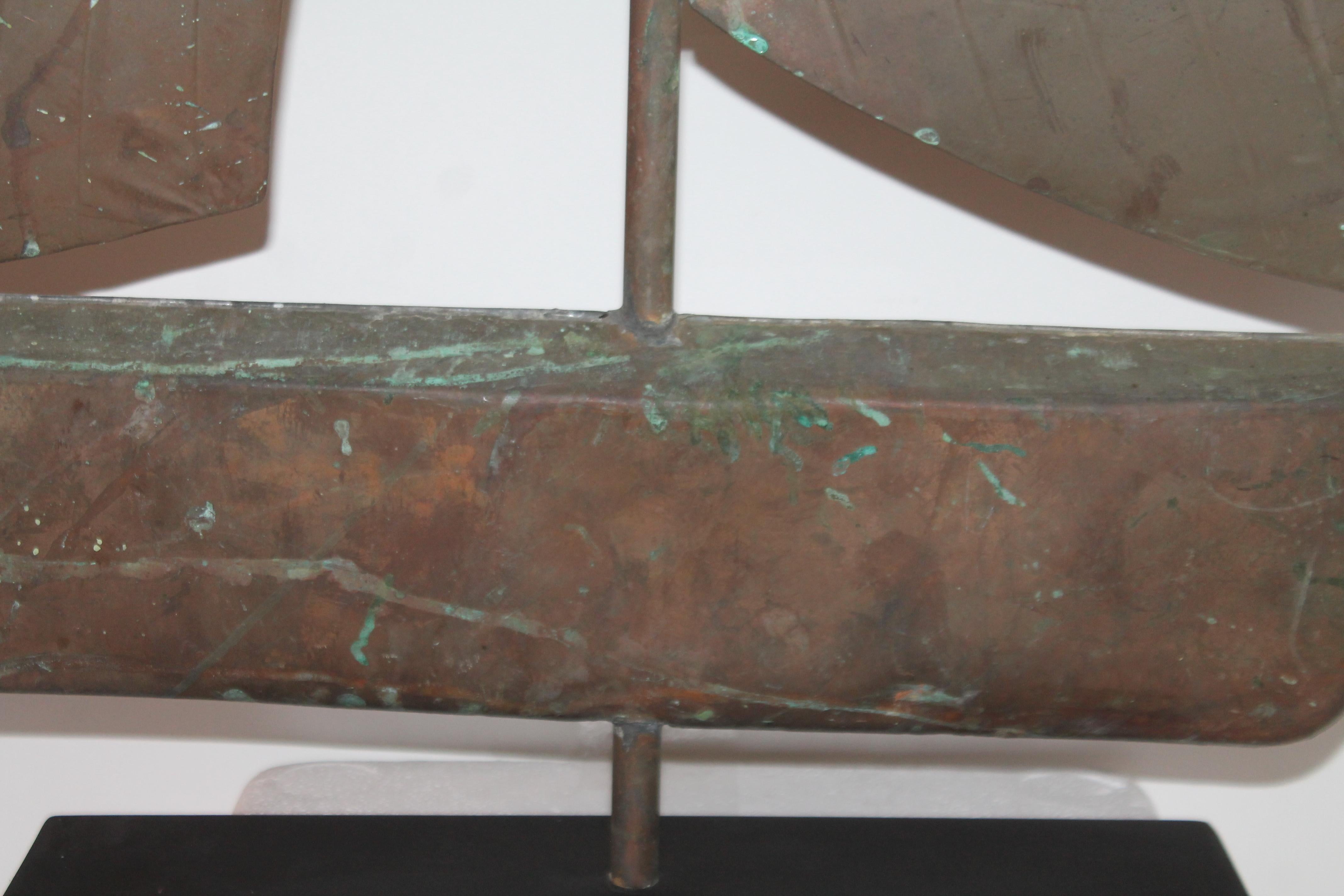 American 20th Century Sailboat Weather Vane on Custom Iron Stand