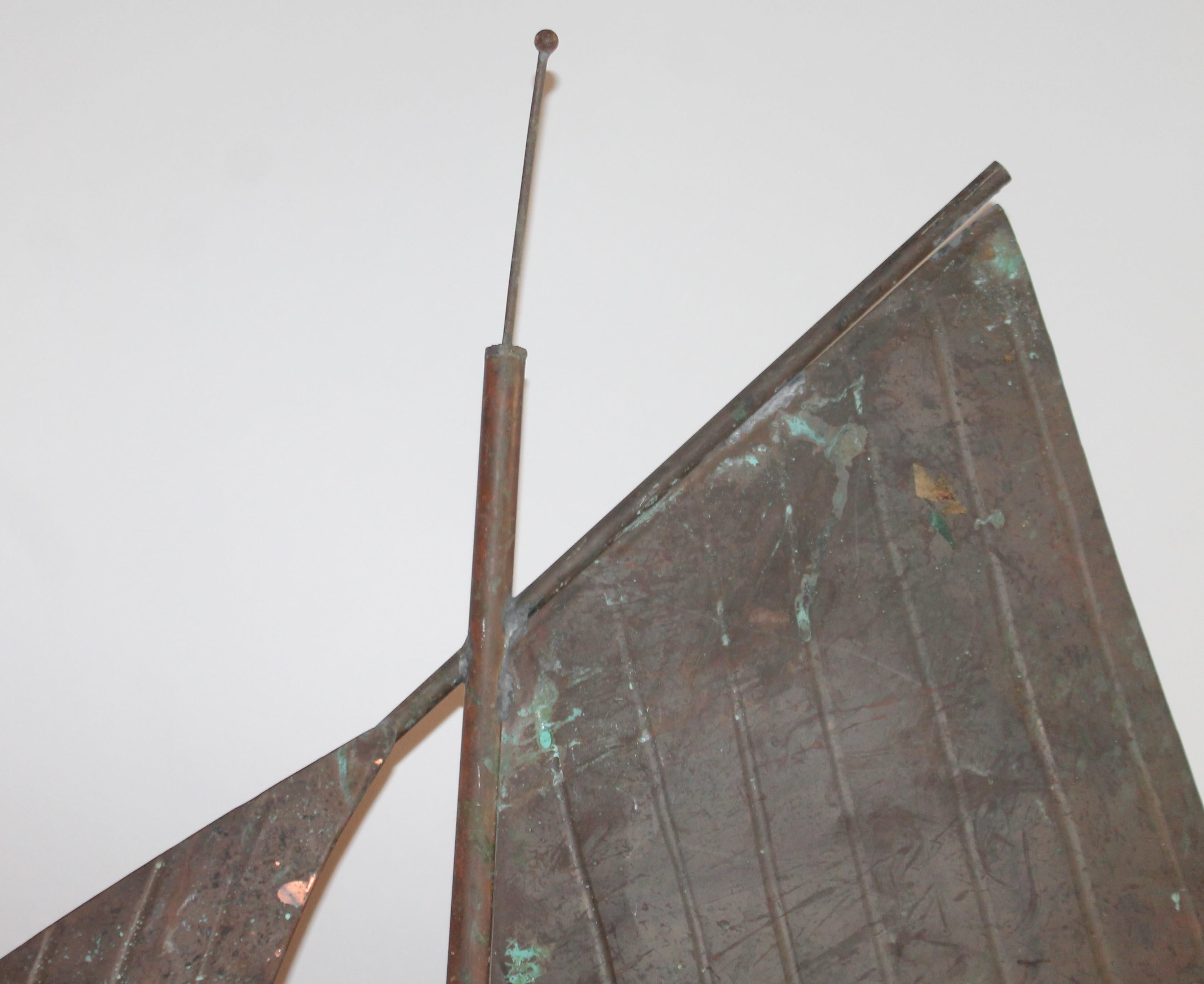 Hand-Crafted 20th Century Sailboat Weather Vane on Custom Iron Stand