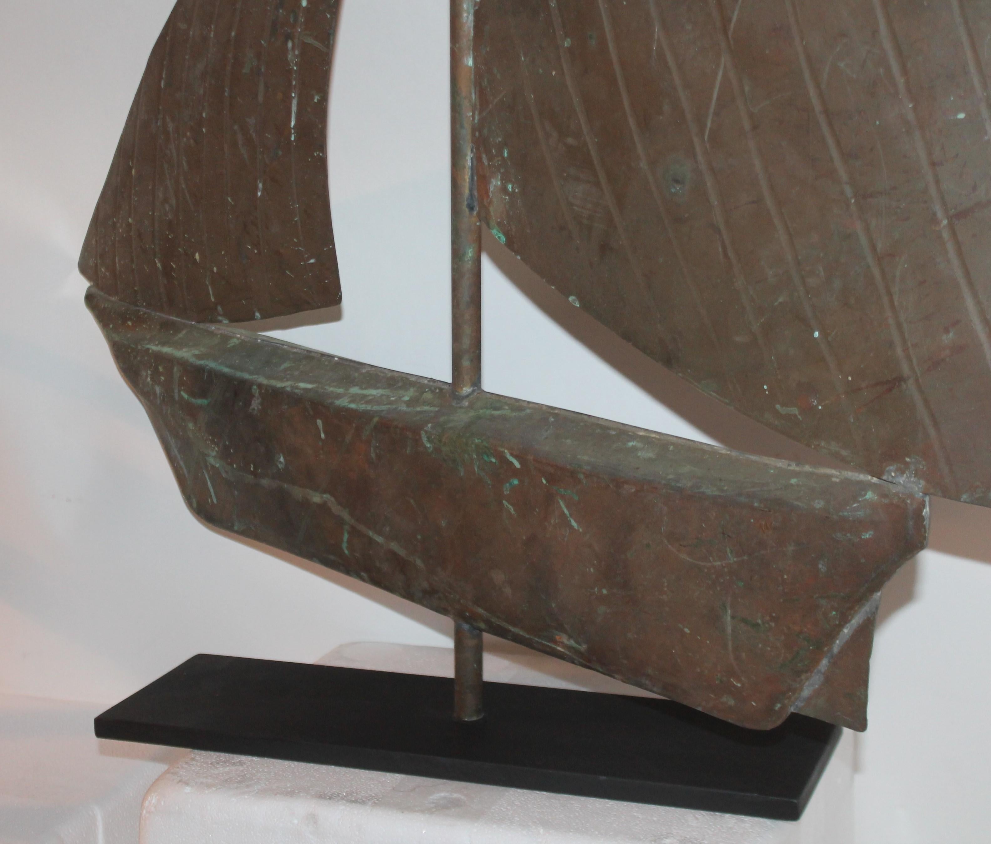 20th Century Sailboat Weather Vane on Custom Iron Stand In Good Condition In Los Angeles, CA