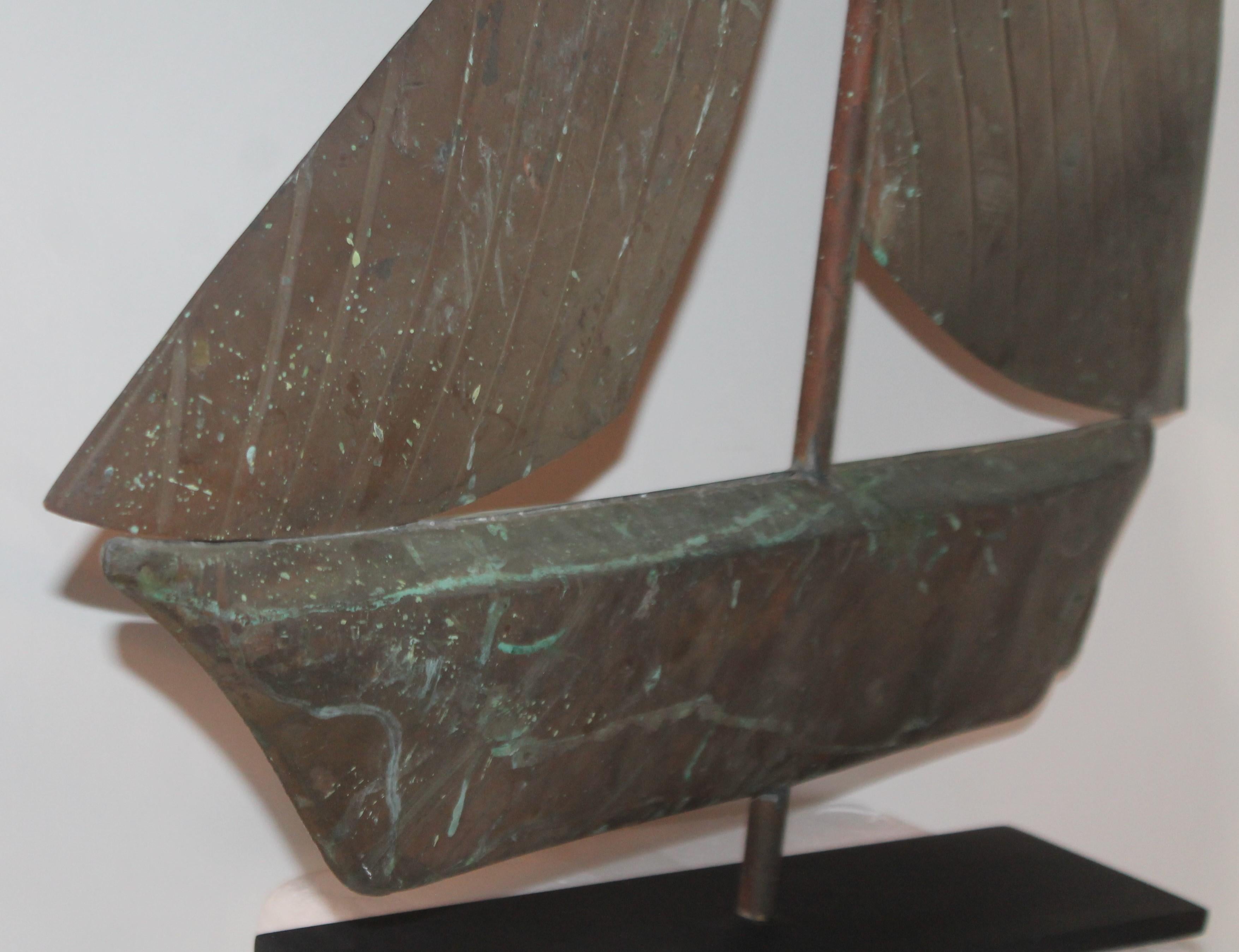20th Century Sailboat Weather Vane on Custom Iron Stand 1
