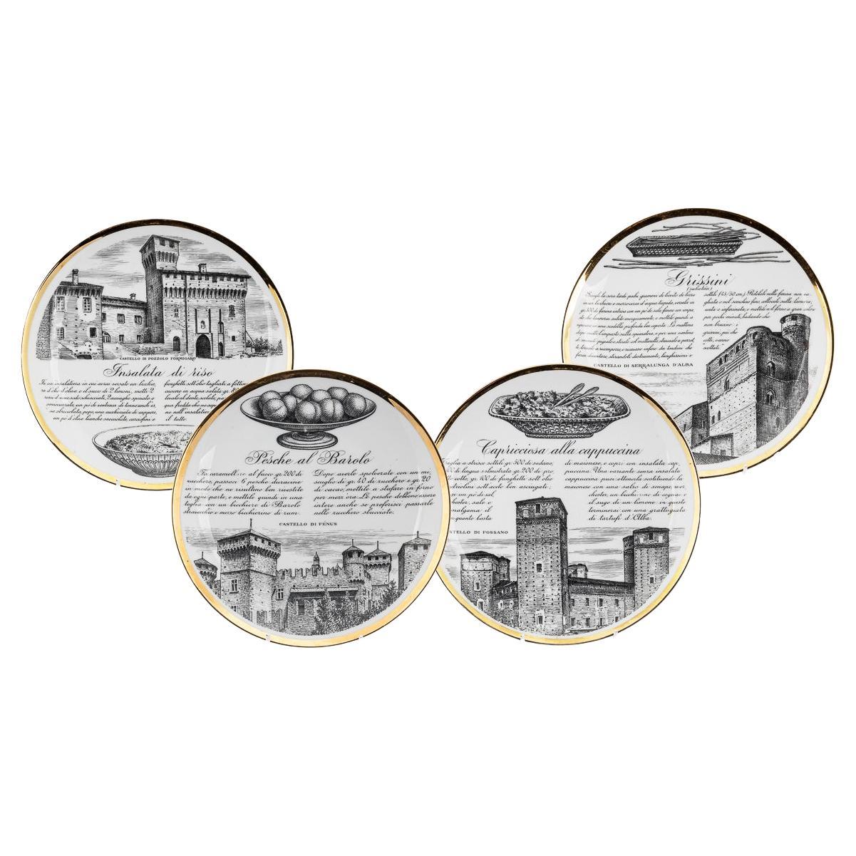 20thC Set Of Four "Recipe" Plates By Fornasetti, Commissioned By Fiat c.1950 For Sale