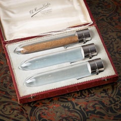 Set di tre tubi per sigari tedeschi in argento massiccio e vetro per il dispenser Havana del XX secolo