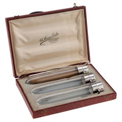 20thC Set Of Three German Solid Silver & Glass Cigar Tubes For The Havana Cooler