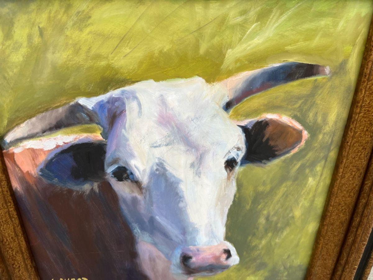 Adirondack 20thc Signed Cow Oil Painting Listed Artist For Sale