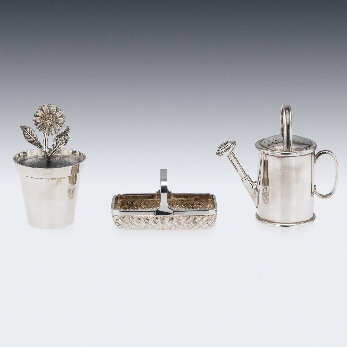 Service à condiments « Gardenning » de cinq pièces en argent massif du 20e siècle, Garrard, vers 1994 Bon état - En vente à Royal Tunbridge Wells, Kent