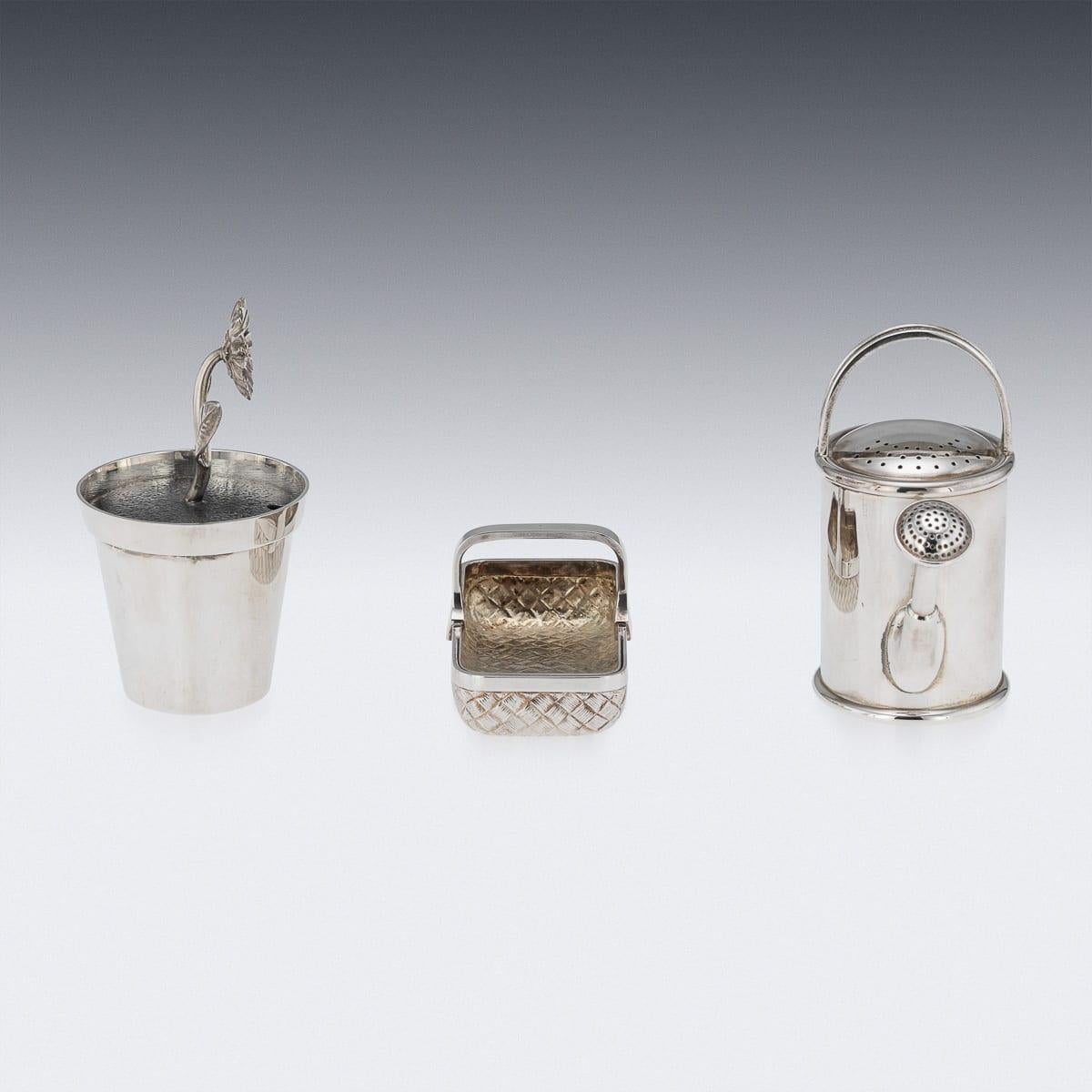 Service à condiments « Gardenning » de cinq pièces en argent massif du 20e siècle, Garrard, vers 1994 en vente 1