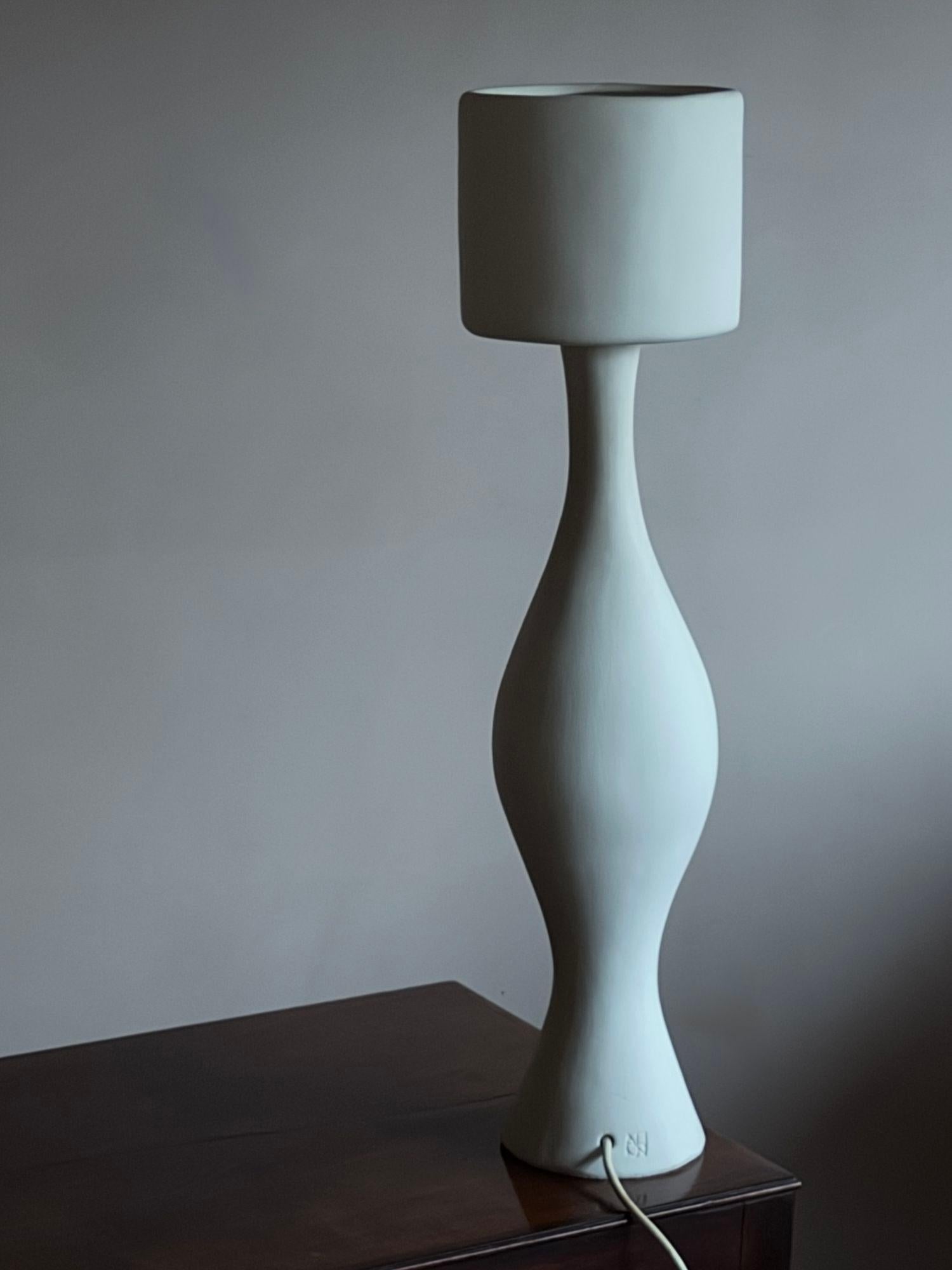 Mid-20th Century 20thC White ceramic lamp and shade For Sale
