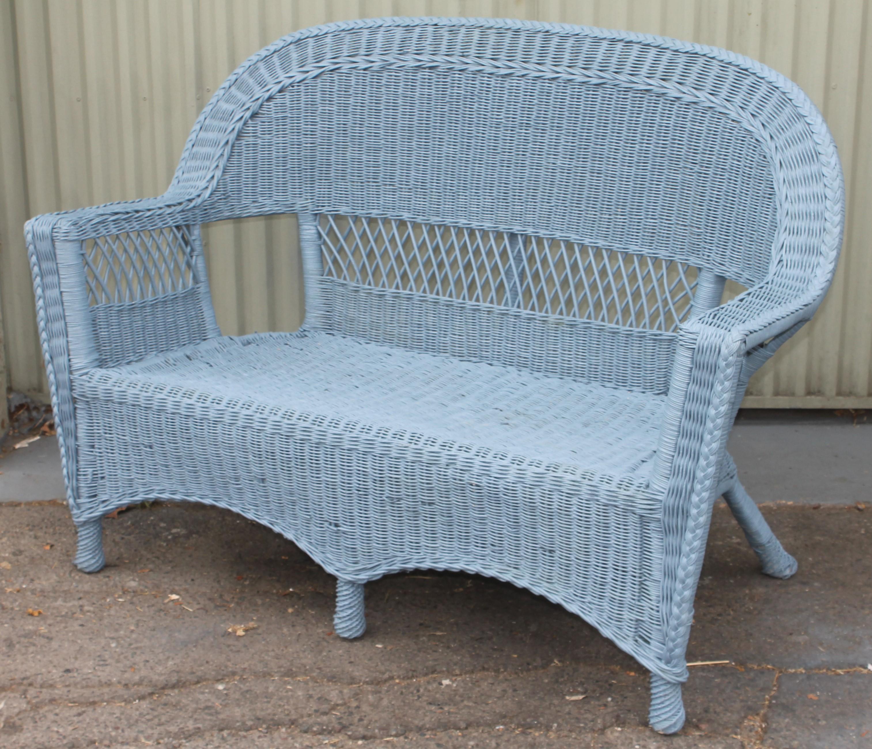 20th C Wicker Sofa & Side & Coffee Table 3