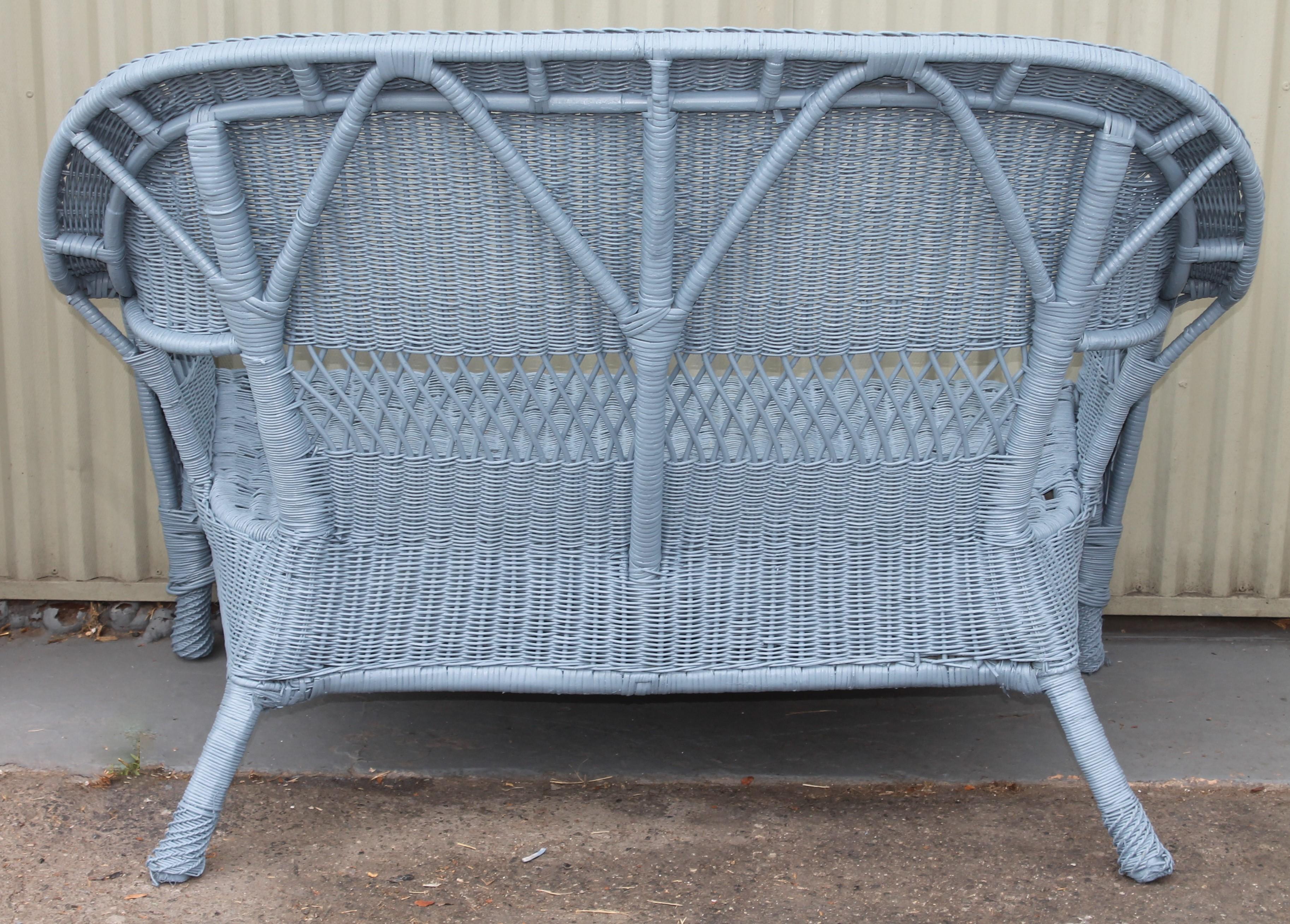 20th C Wicker Sofa & Side & Coffee Table 2