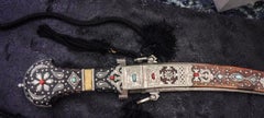 20th Century Arabic Silver Coral, Turquoise Dagger with Wooden Soul