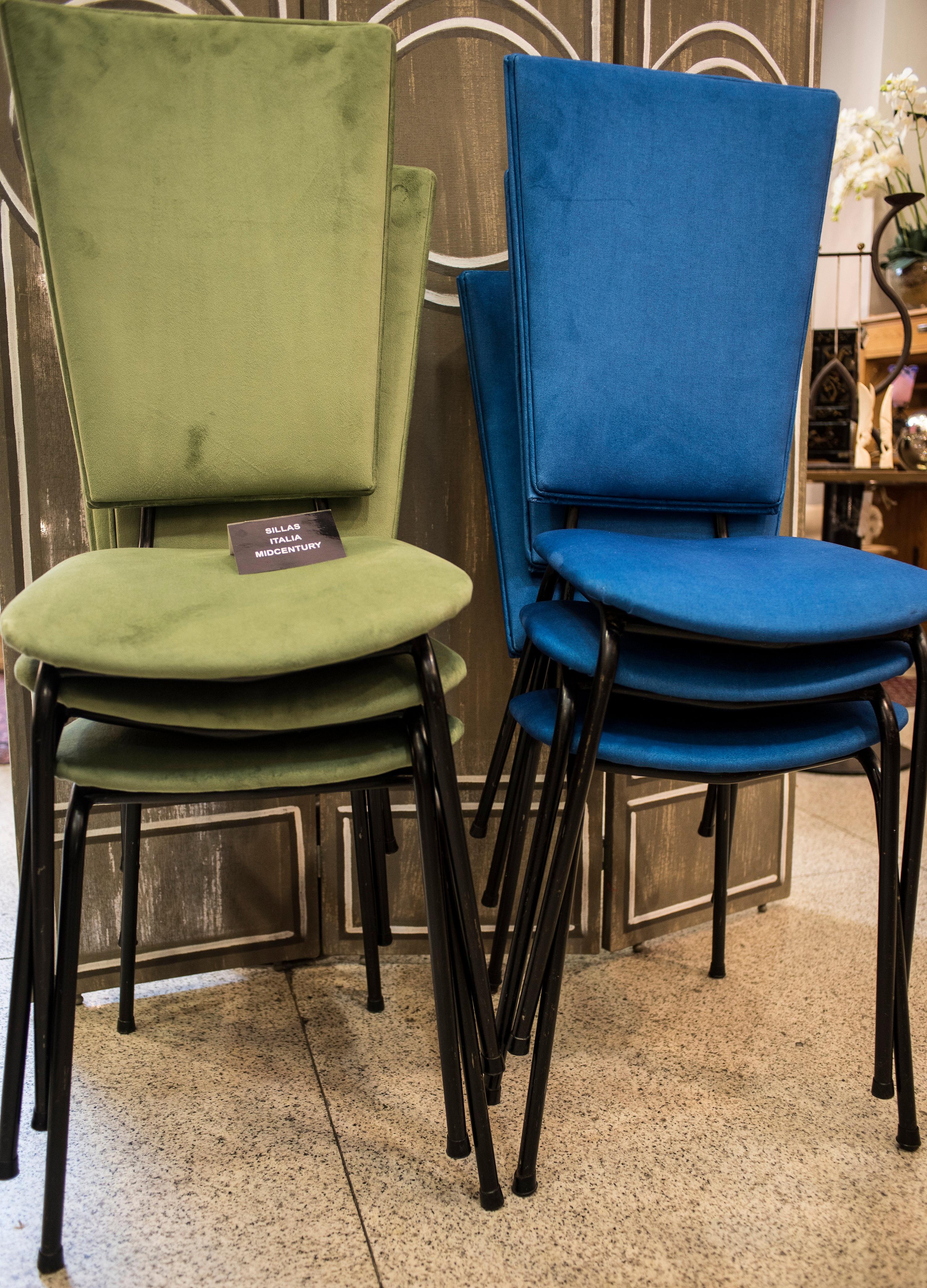 20th Century Blue and Green Fabric and Iron Italian Set of 6 Chairs , 1950 6