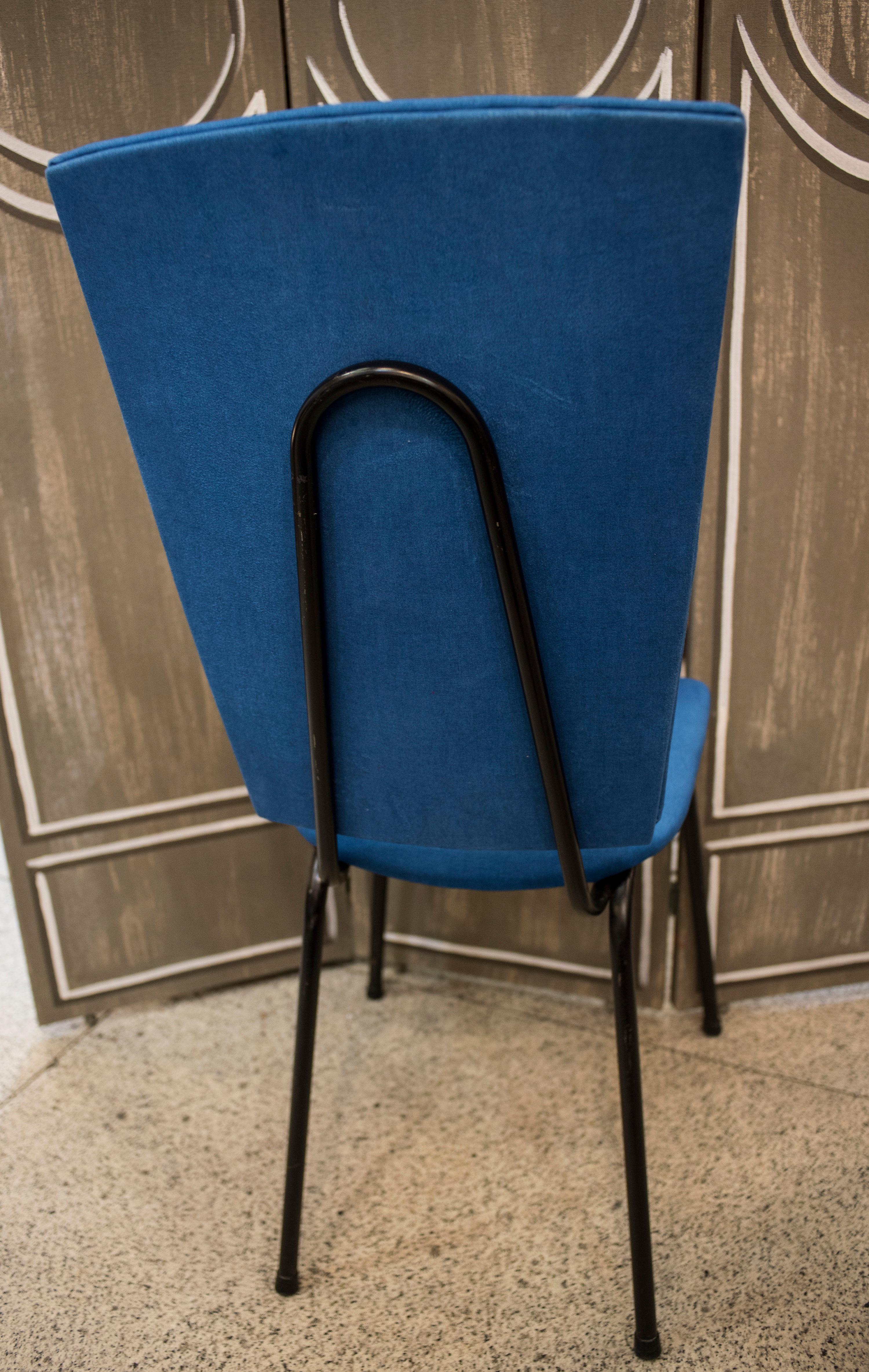 20th Century Blue and Green Fabric and Iron Italian Set of 6 Chairs , 1950 In Good Condition In Valladolid, ES