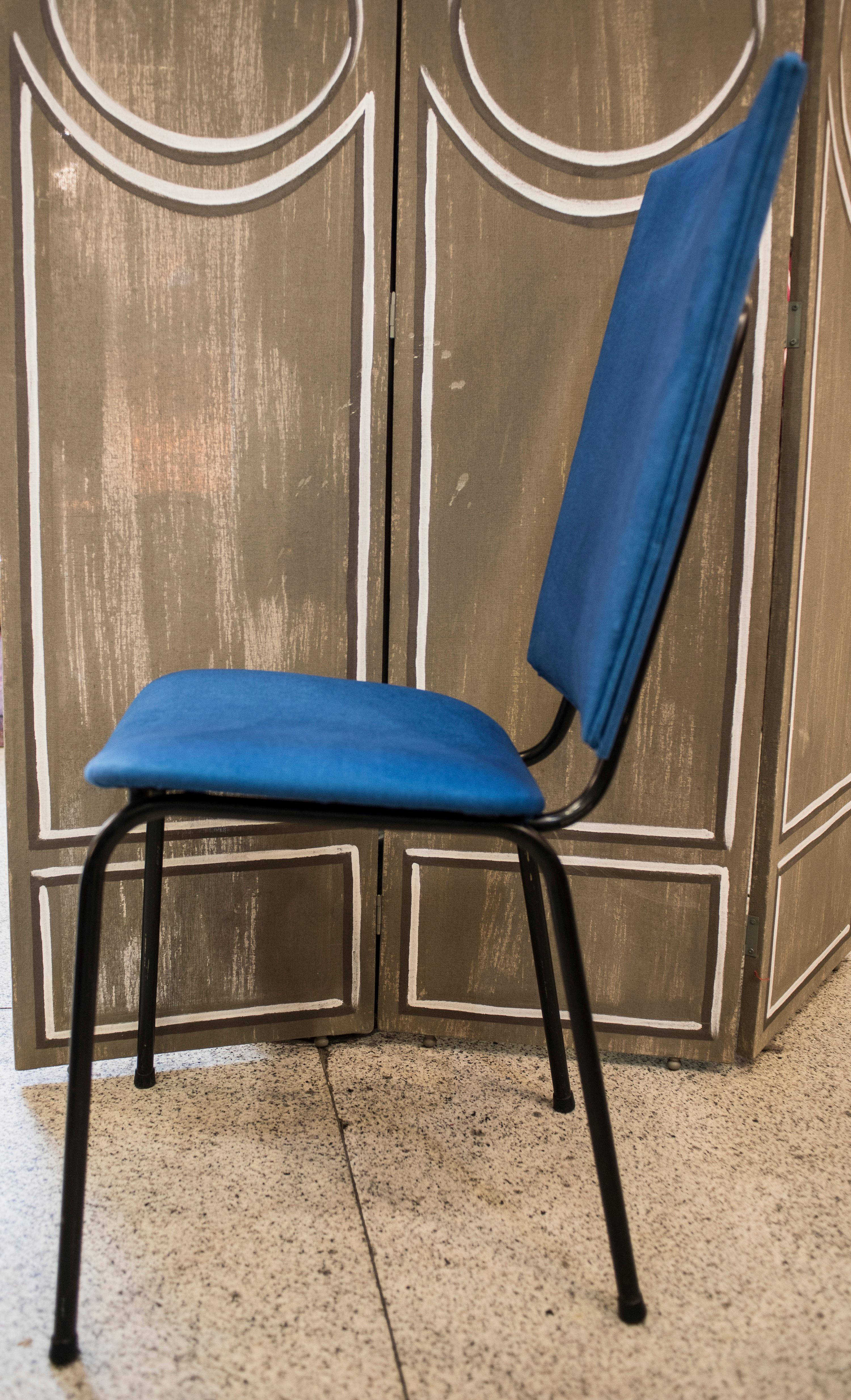 Mid-20th Century 20th Century Blue and Green Fabric and Iron Italian Set of 6 Chairs , 1950