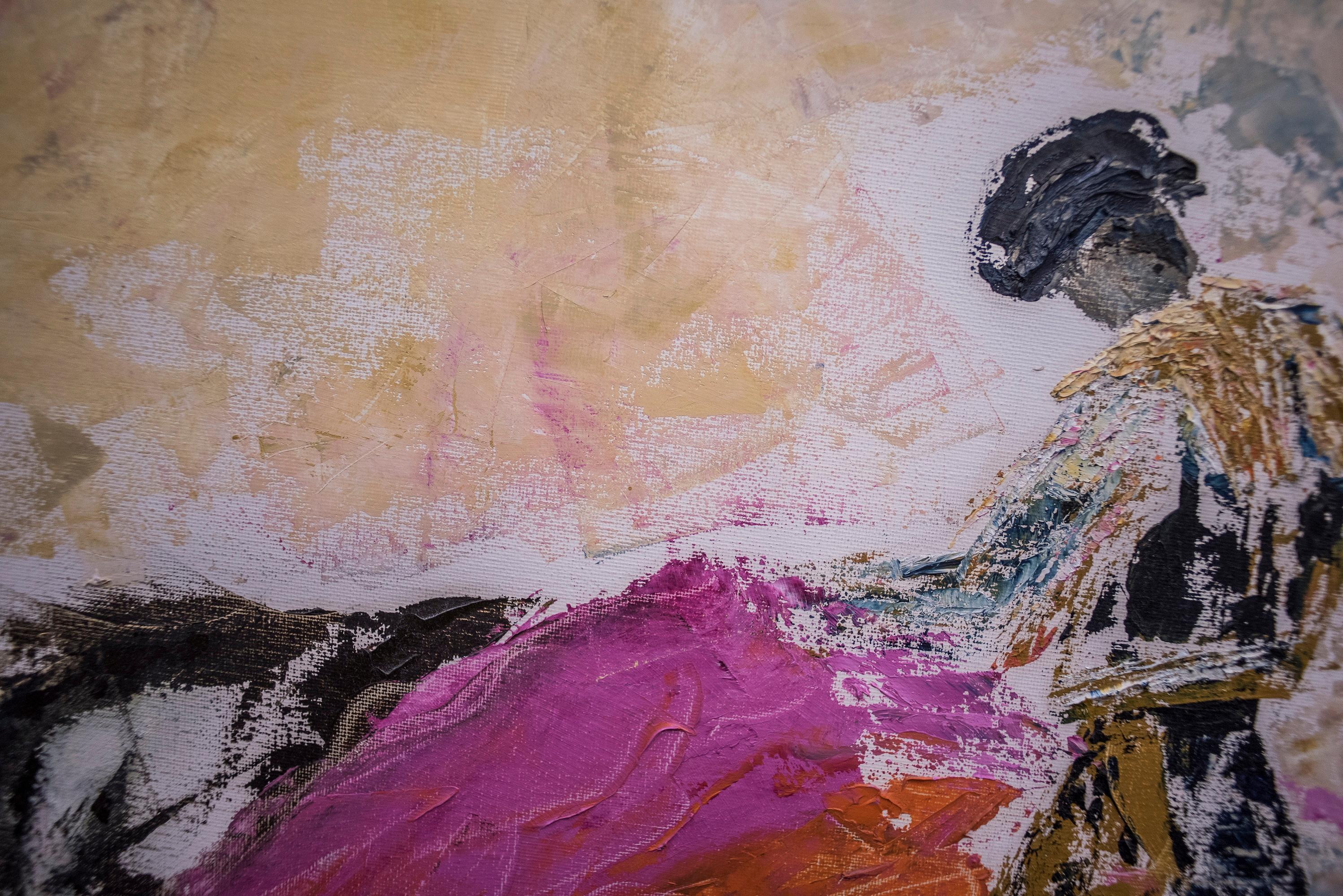 20th Century Expresionist Orange Pink Oiloncanvas Bullfighter, 1990, Signed 3