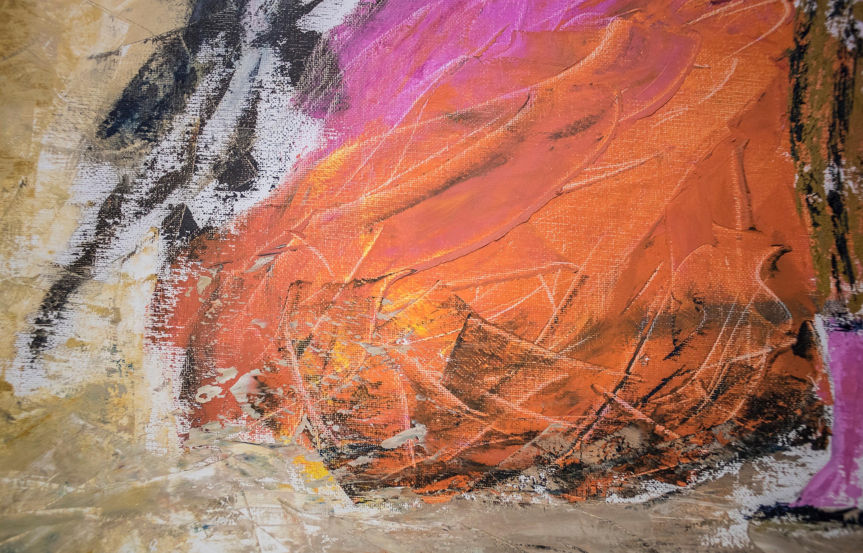 20th Century Expresionist Orange Pink Oiloncanvas Bullfighter, 1990, Signed 1
