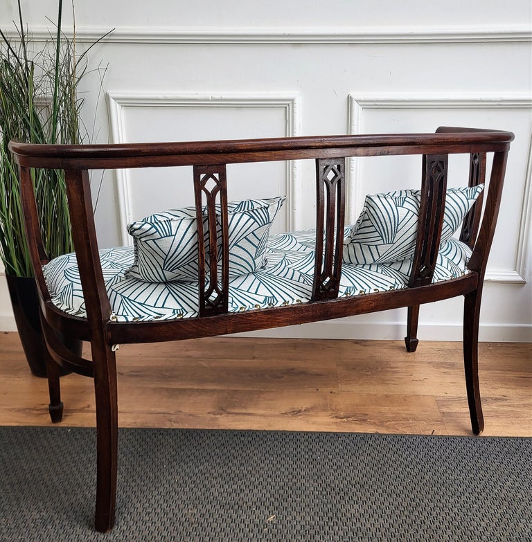 20thCentury Italian Wooden Carved Upholstered Hallway Entrance Settee