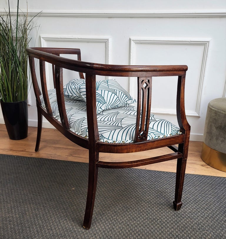 20thCentury Italian Wooden Carved Upholstered Hallway Entrance Settee