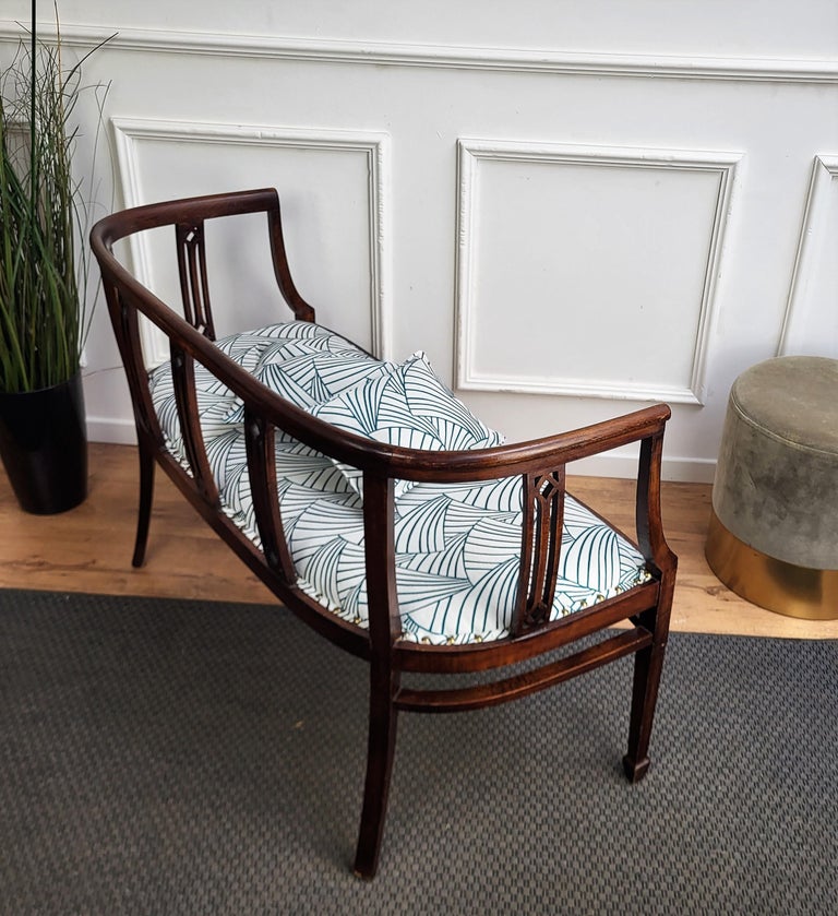 20thCentury Italian Wooden Carved Upholstered Hallway Entrance Settee