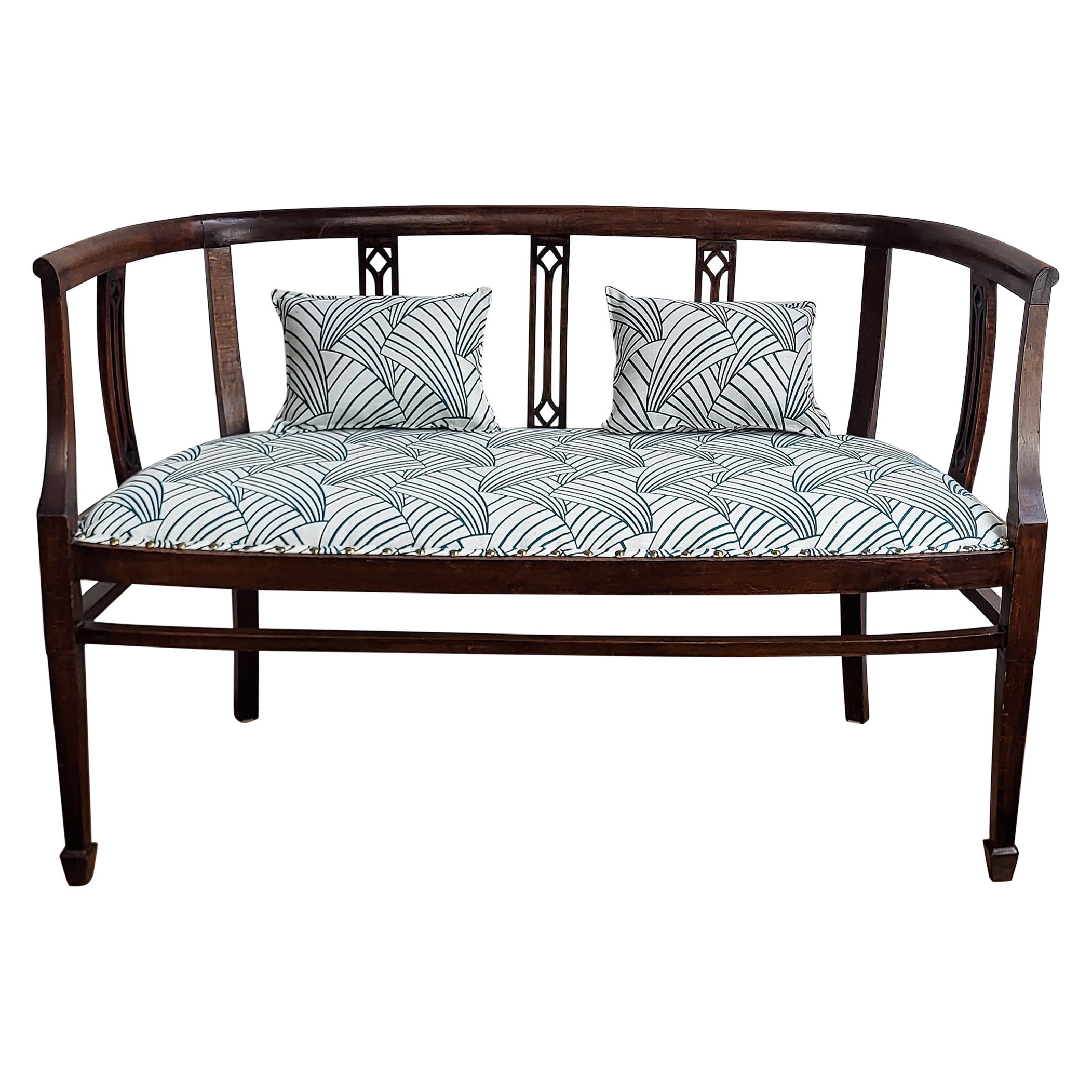 20thCentury Italian Wooden Carved Upholstered Hallway Entrance Settee Sofa Bench