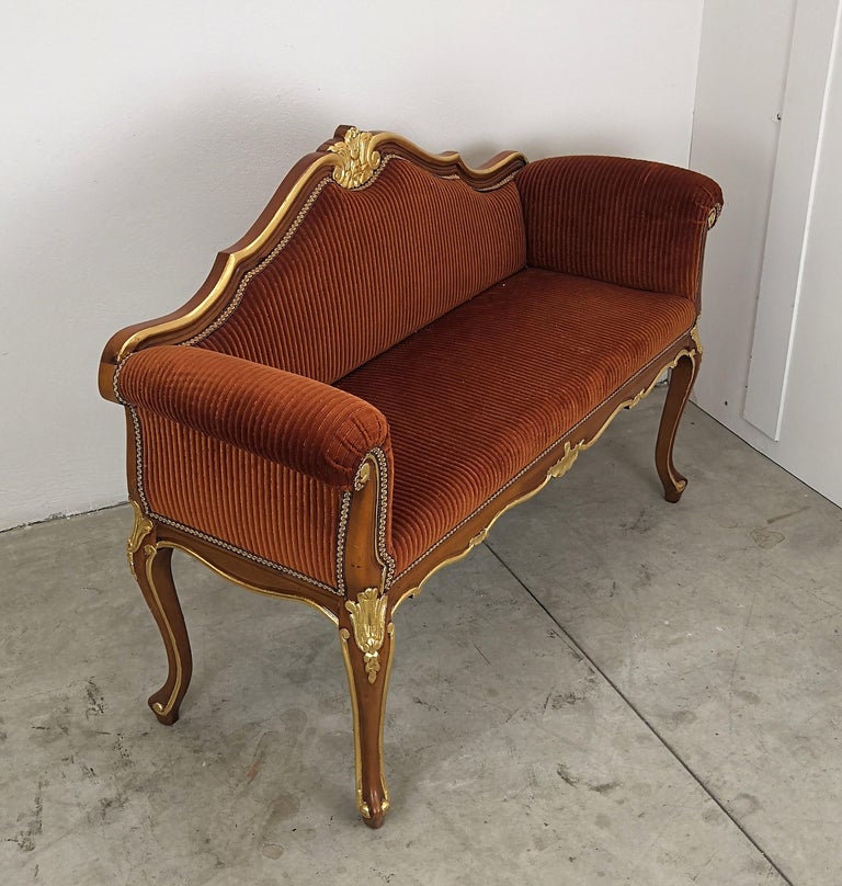 20thCentury Italian Wooden Gold Leaf and Vevet Slim Hallway Entrance