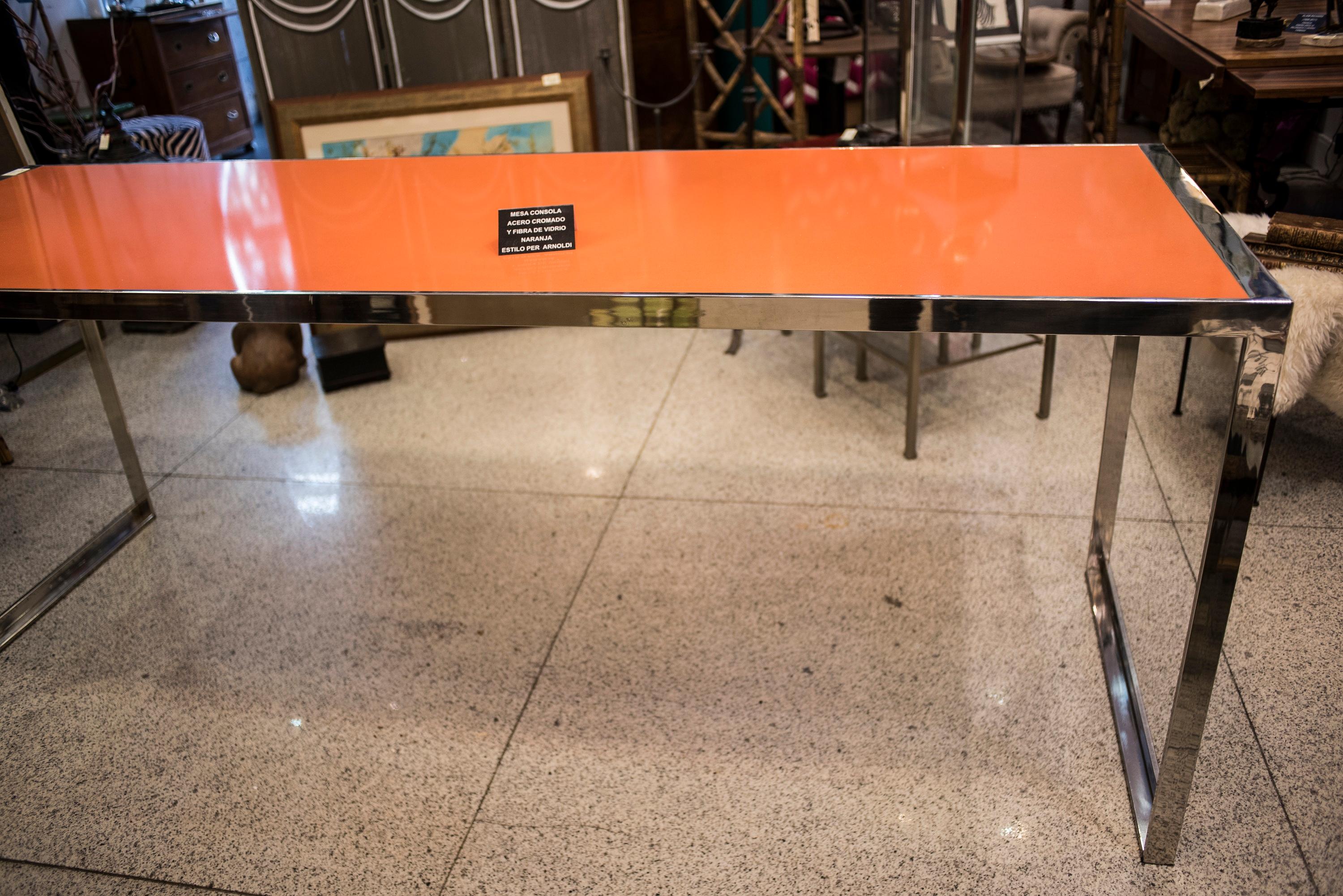 20th Century Per Arnoldi Style Orange Quartz and Steel Italian Table, circa 1970 6