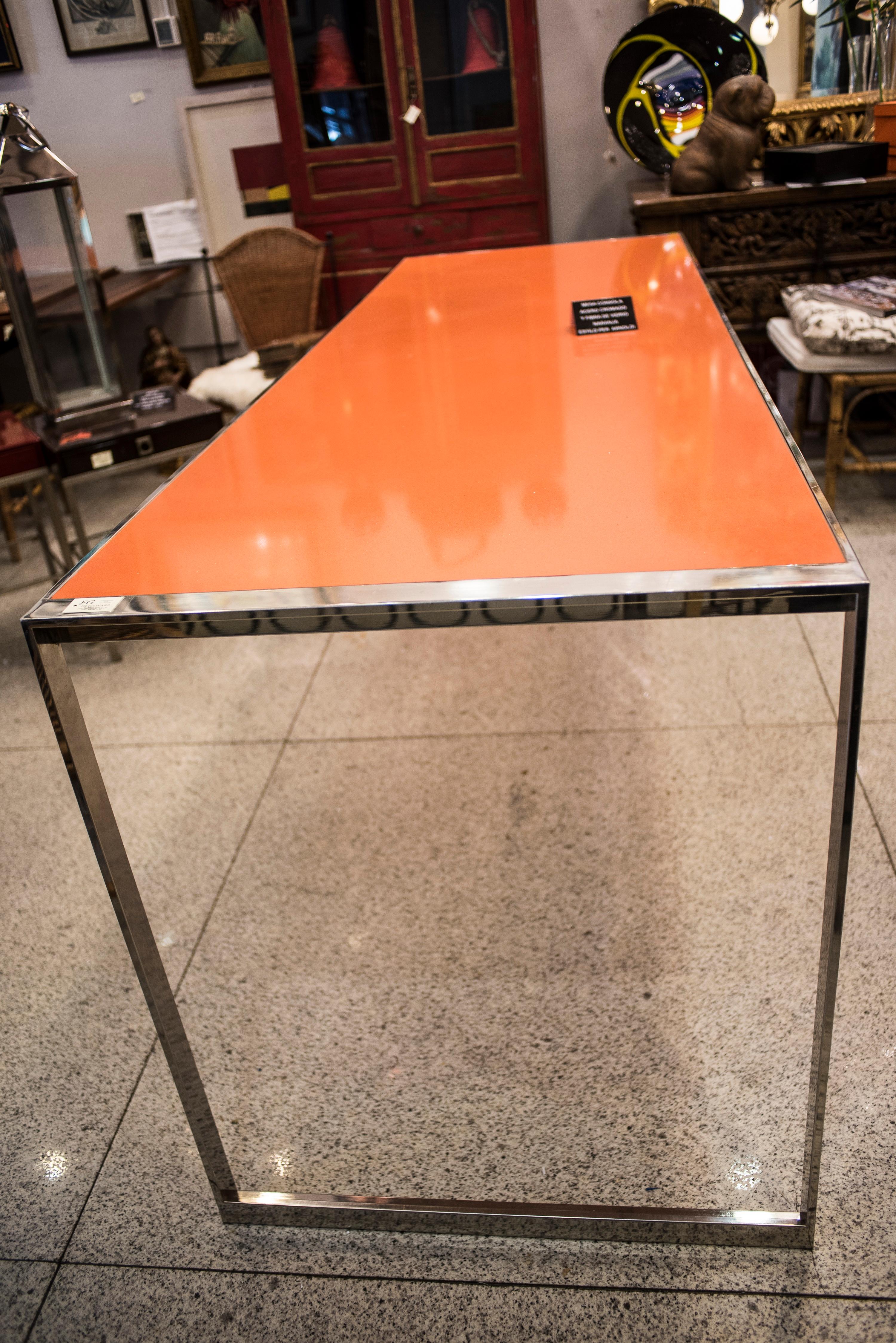 20th Century Per Arnoldi Style Orange Quartz and Steel Italian Table, circa 1970 7