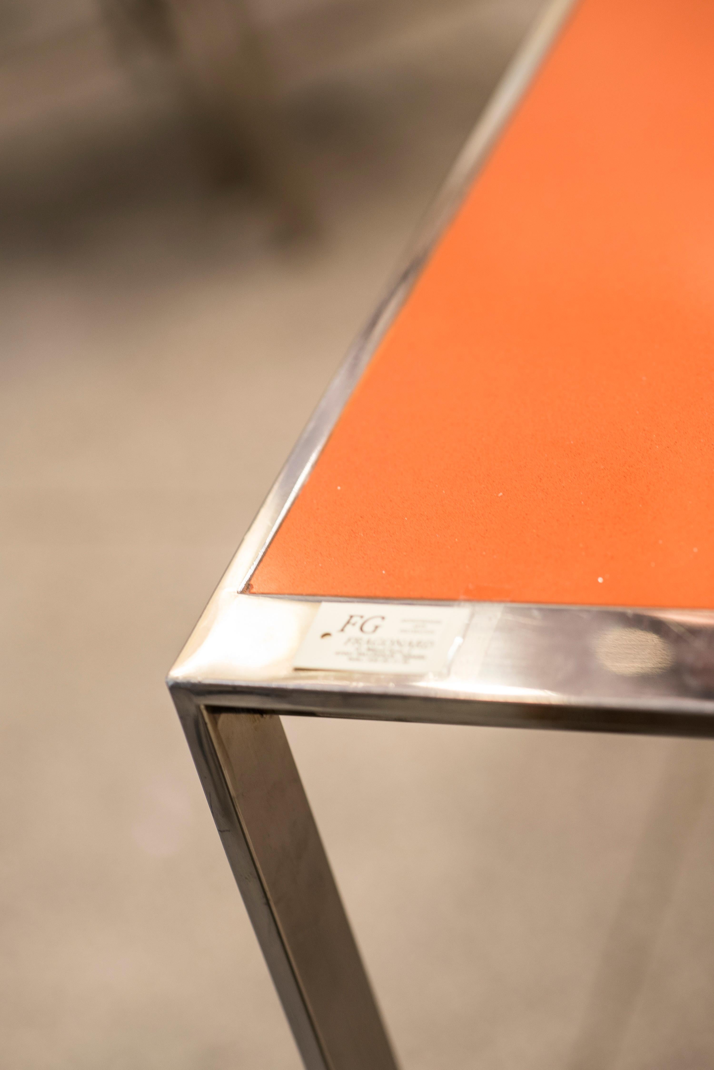 Mid-Century Modern 20th Century Per Arnoldi Style Orange Quartz and Steel Italian Table, circa 1970