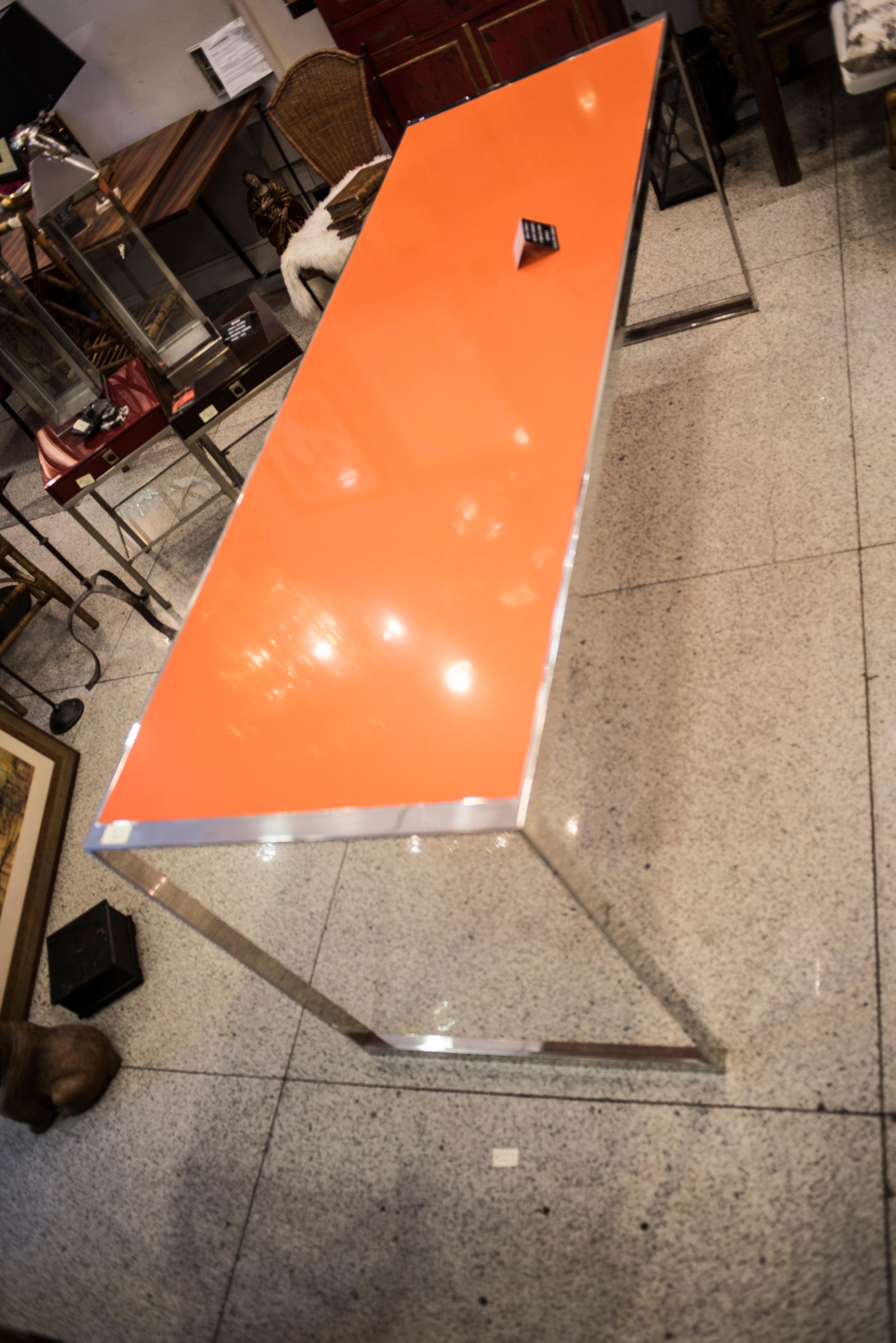 20th Century Per Arnoldi Style Orange Quartz and Steel Italian Table, circa 1970 2
