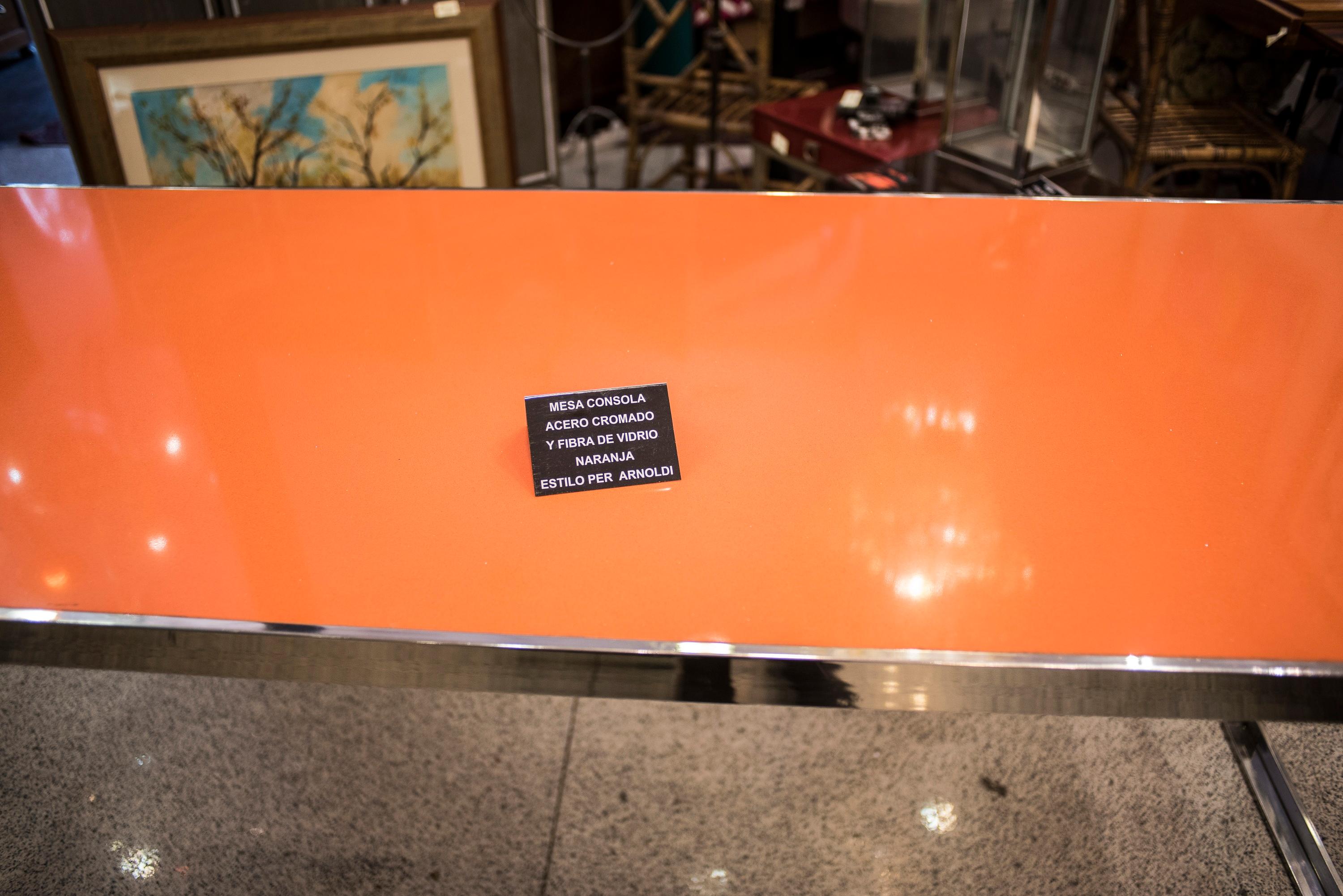 20th Century Per Arnoldi Style Orange Quartz and Steel Italian Table, circa 1970 3