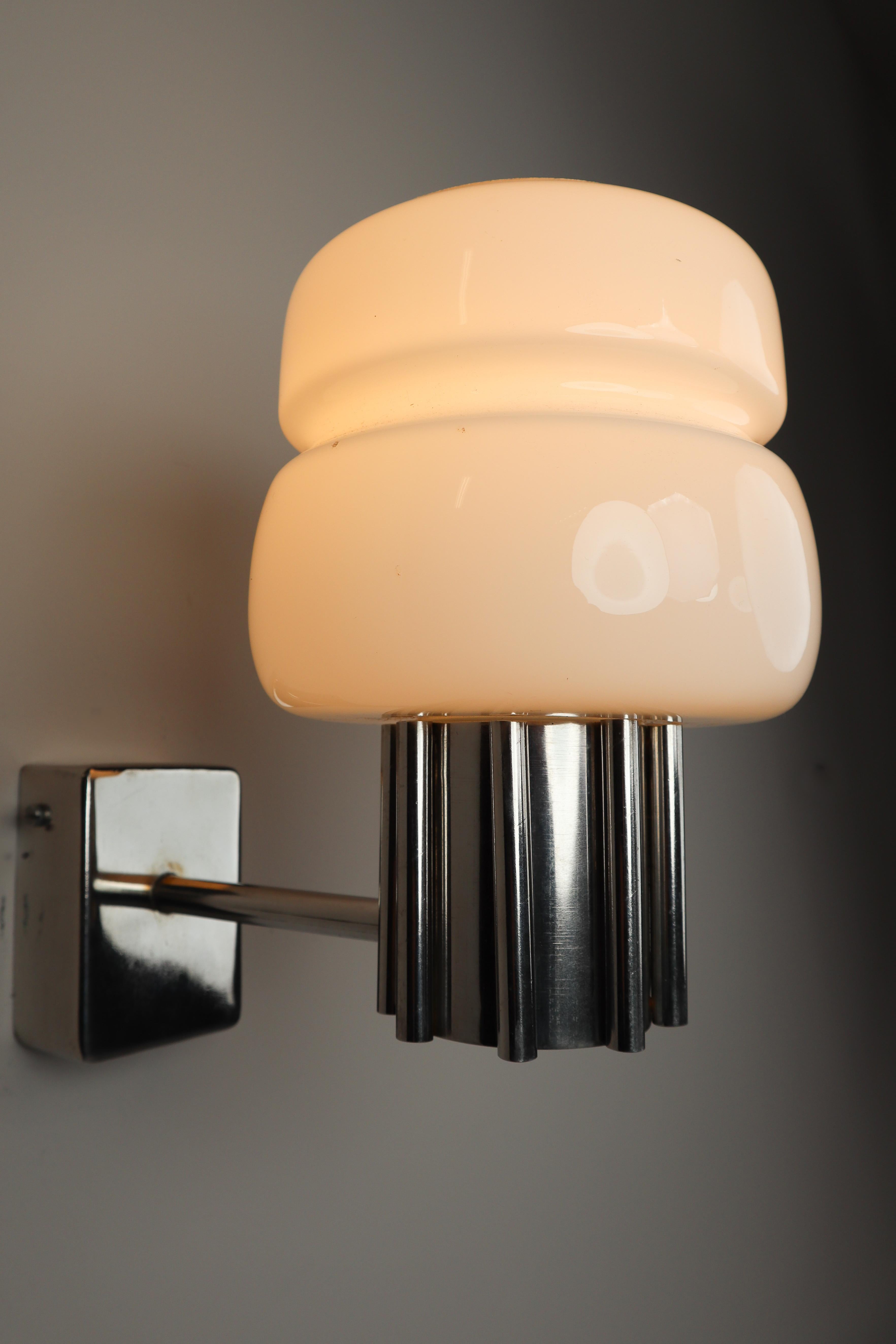 Italian 20 Mid-Century Modern Wall Lights Sconces Opaline Glass and Steel, Italy, 1970s