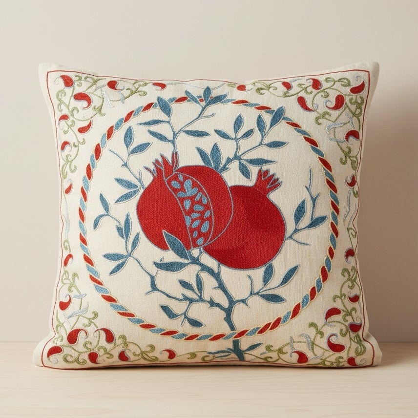 20"x19" 100% Seide Granatapfel Design Kissenbezug. Handbestickter Kopfkissenbezug