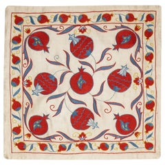 20"x19" All Silk Cushion Cover. Pomegranate Design Hand Embroidered Pillowcase