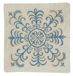 20"x19" Embroidery Pillow Cover. Blue Accent Pillow. 100% Silk Cushion Cover