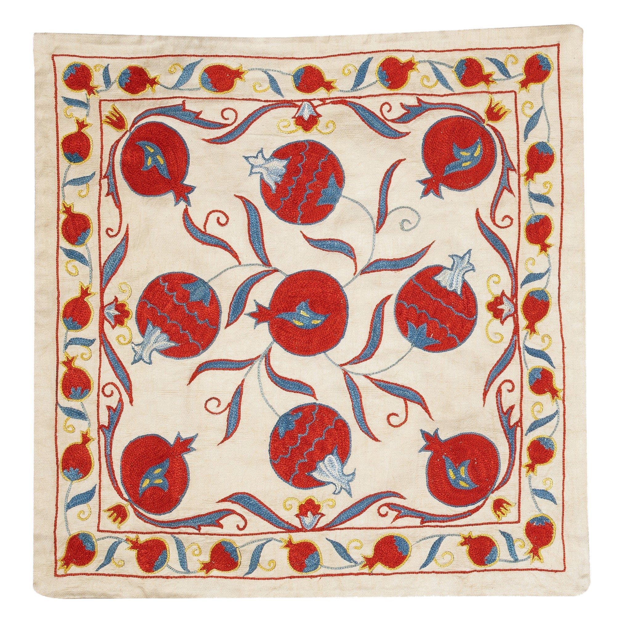 20"x19" Modern Cushion Cover Made of Silk. Pomegranate Design Embroidered Pillow