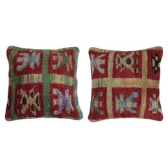 20"x19" SET OF 2 - Handknotted Turkish Rug Cushion Covers. Rustic Throw Pillows