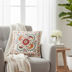 20"x20" 100% Silk Cushion Cover. Colorful Lace Pillow. Embroidered Toss Pillow