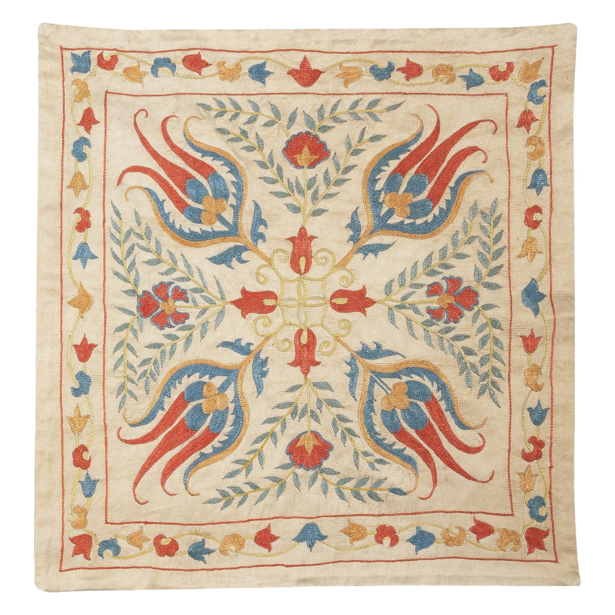 20 "x20" Housse de coussin 100% soie. Oreiller en dentelle colorée. Coussin brodé
