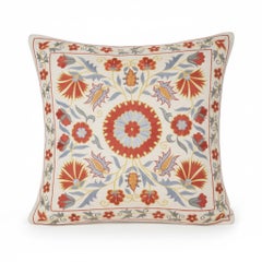 20"x20" 100% Silk Cushion Cover. Colorful Lace Pillow. Embroidered Toss Pillow