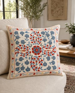 20"x20" 100% Silk Cushion Cover. Embroidered Accent Pillow. New Throw Pillow