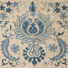 20"x20" 100% Silk Cushion Cover. Embroidered Lace Pillow. Blue Color Toss Pillow